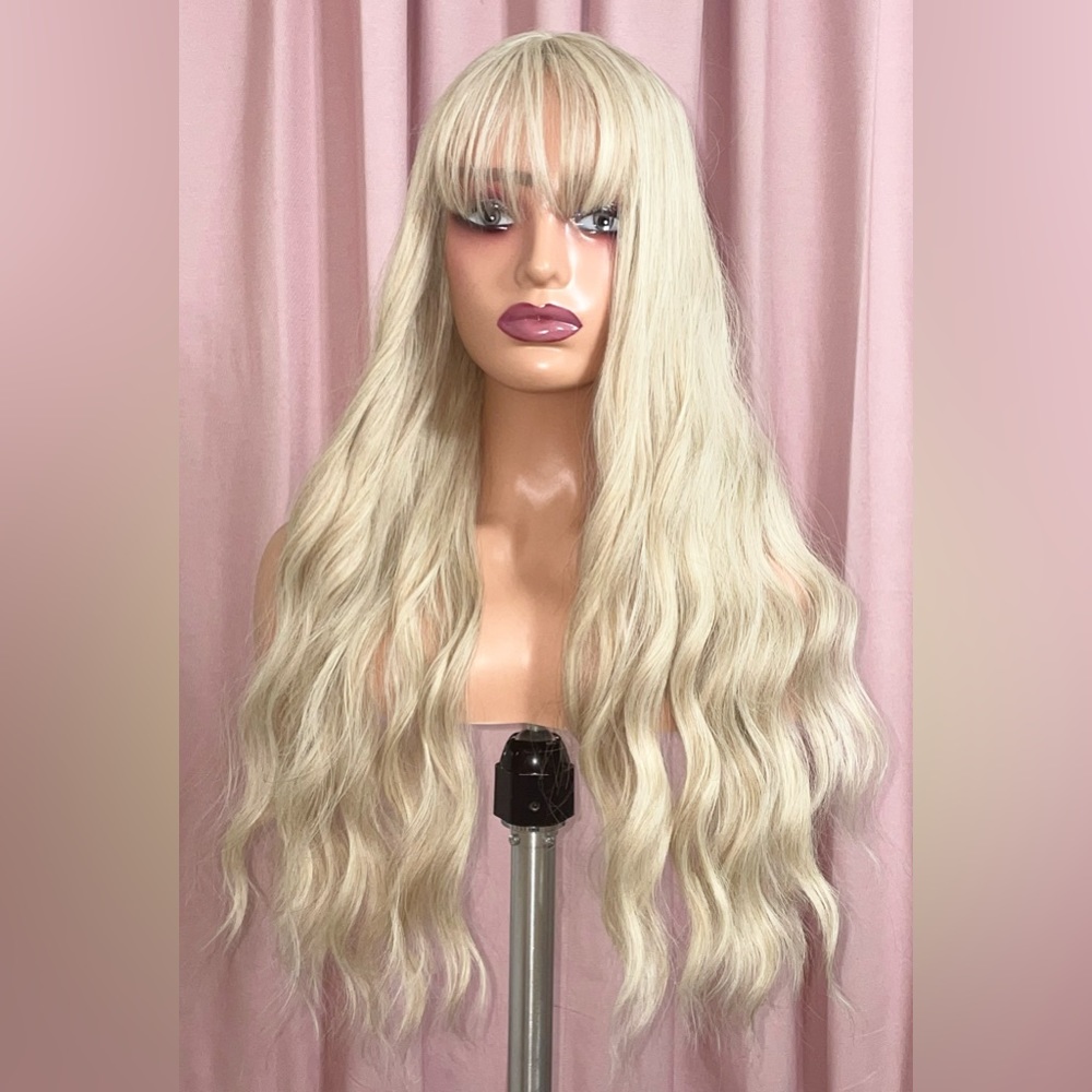 Long Water Waves Platinum Blonde Synthetic Wig